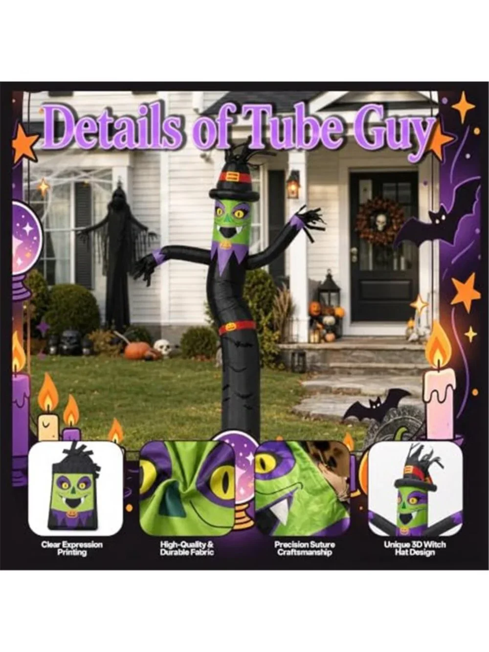 Halloween Witch Inflatable Tube Man 6ft,with 45W Blower+Green Spotlight